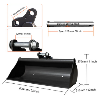 Huayee 32" Mini Excavator Cleanup Bucket With 25mm Pins