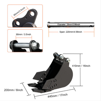 Huayee 8" Mini Excavator Digging Bucket With 25mm Pins
