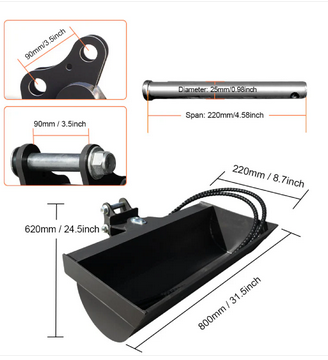 HUAYEE 32" (800MM) TILT BUCKET FOR 1-1.8TONNE MINI EXCAVATORS