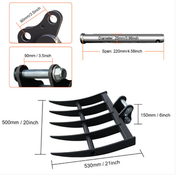 Huayee 20" Mini Excavator Rake With 25mm Pins