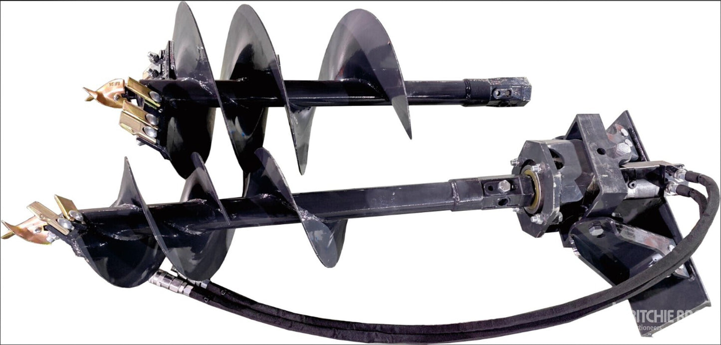 MINI SKID STEER AUGER WITH 12" & 18" BITS & FLAT FACE QUICK CONNECTS. (TORO STYLE MOUNT)